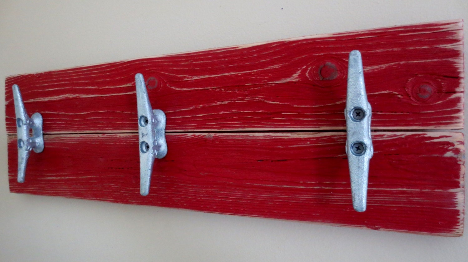 Boat Cleat Towel Hooks Nautical Decor Red Recycled Wood Ocean Etsy