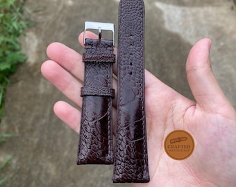Correa de reloj hecha a mano de piel de pata de avestruz marrón oscuro (12 mm-26 mm)