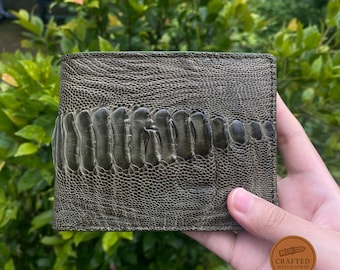 Olive Ostrich Leather Wallet for Men Handmade Bifold Card holder