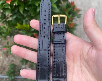 Black Leather Watch Strap Bespoke Watch Band Gold Buckle, Customized Size 12mm to 28mm