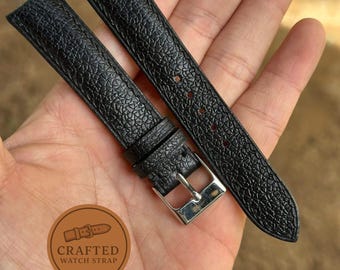 Black Shark Watch Strap Handmade Leather Wrist Band Customized Size 12mm to 26mm