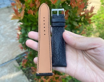 Black Leather Watch Strap Handmade Wrist Band Customized Size 12mm to 26mm