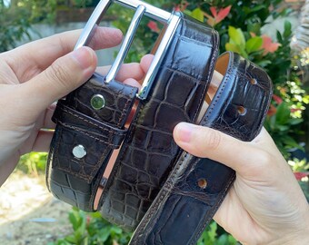 Chocolate Brown Leather Belt for Men Handmade Pin Buckle Belt Customized Size 32 to 44''