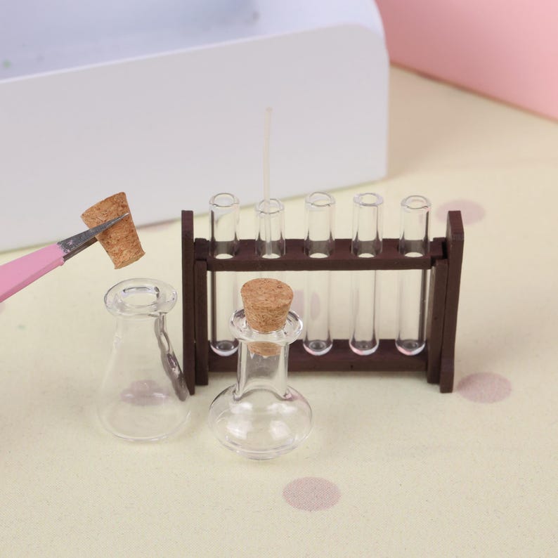 1:12 Scale Miniature Lab Set Test Tube Rack Beaker Glassware Dollhouse ...