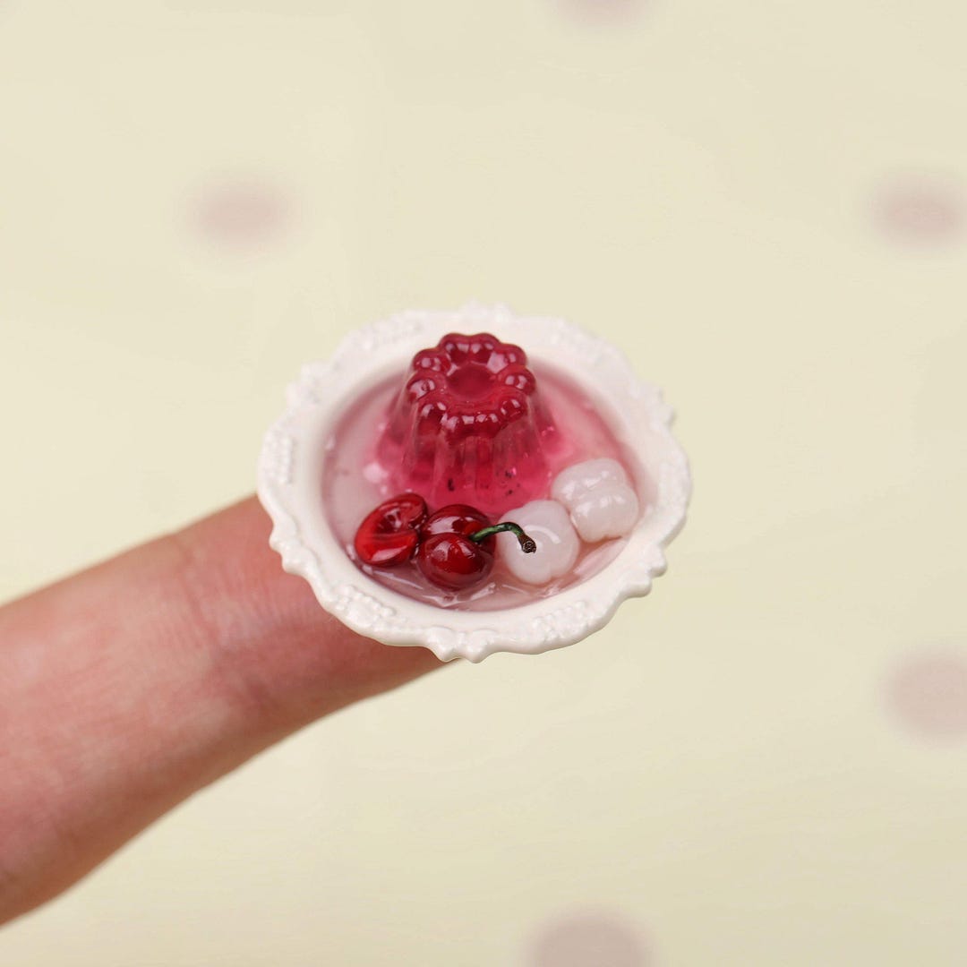Fake Pudding Miniature Dollhouse Food 1:12 Scale Cherry Jelly Pudding Realistic ...