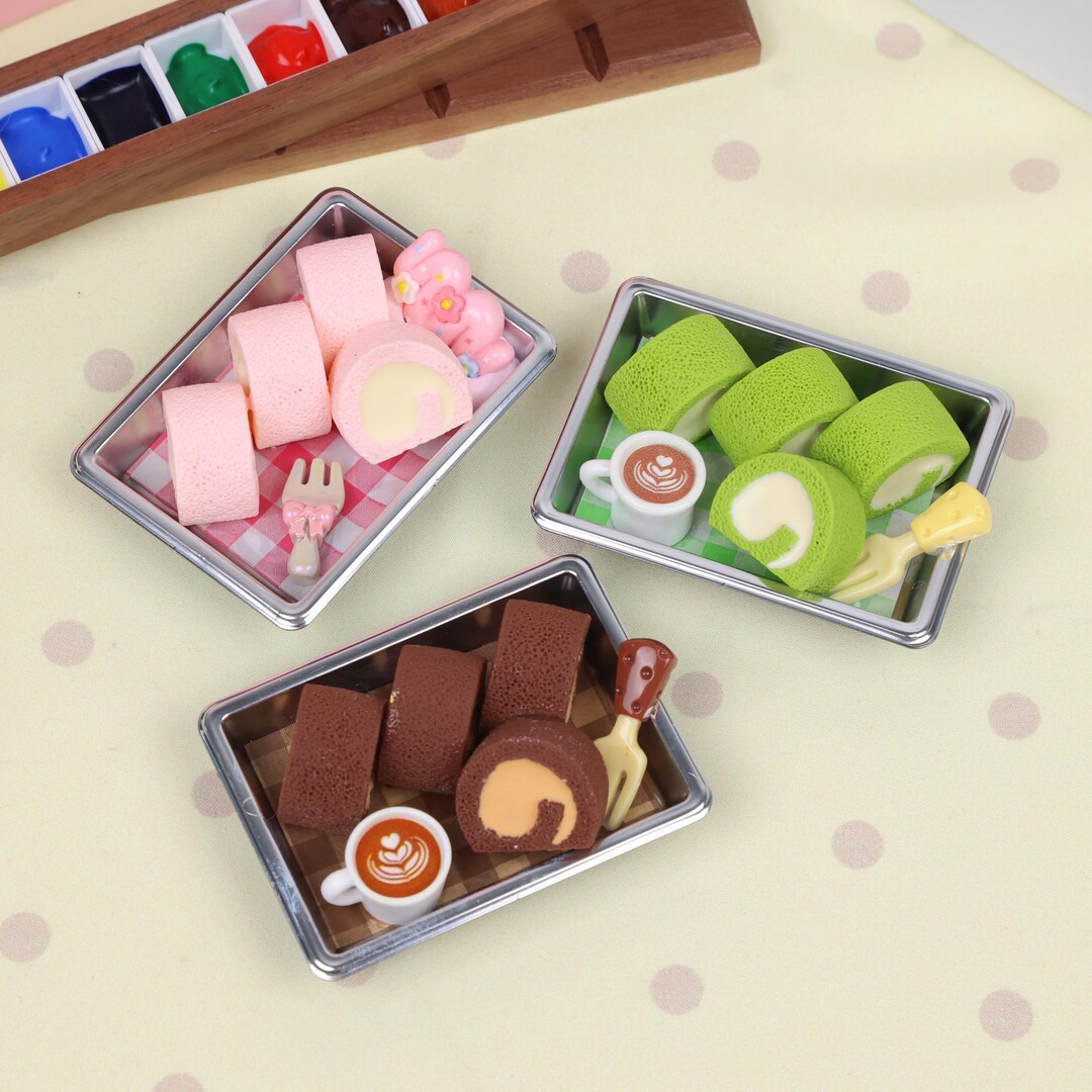 Model Magic Food Magnets Miniature Roll Cake Magnet Realistic Dessert Fridge Magnet Matcha ...