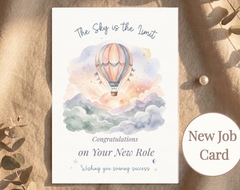 Watercolor Hot Air Balloon New Job Card, Congratulations Promotion Greeting (Digital Download)