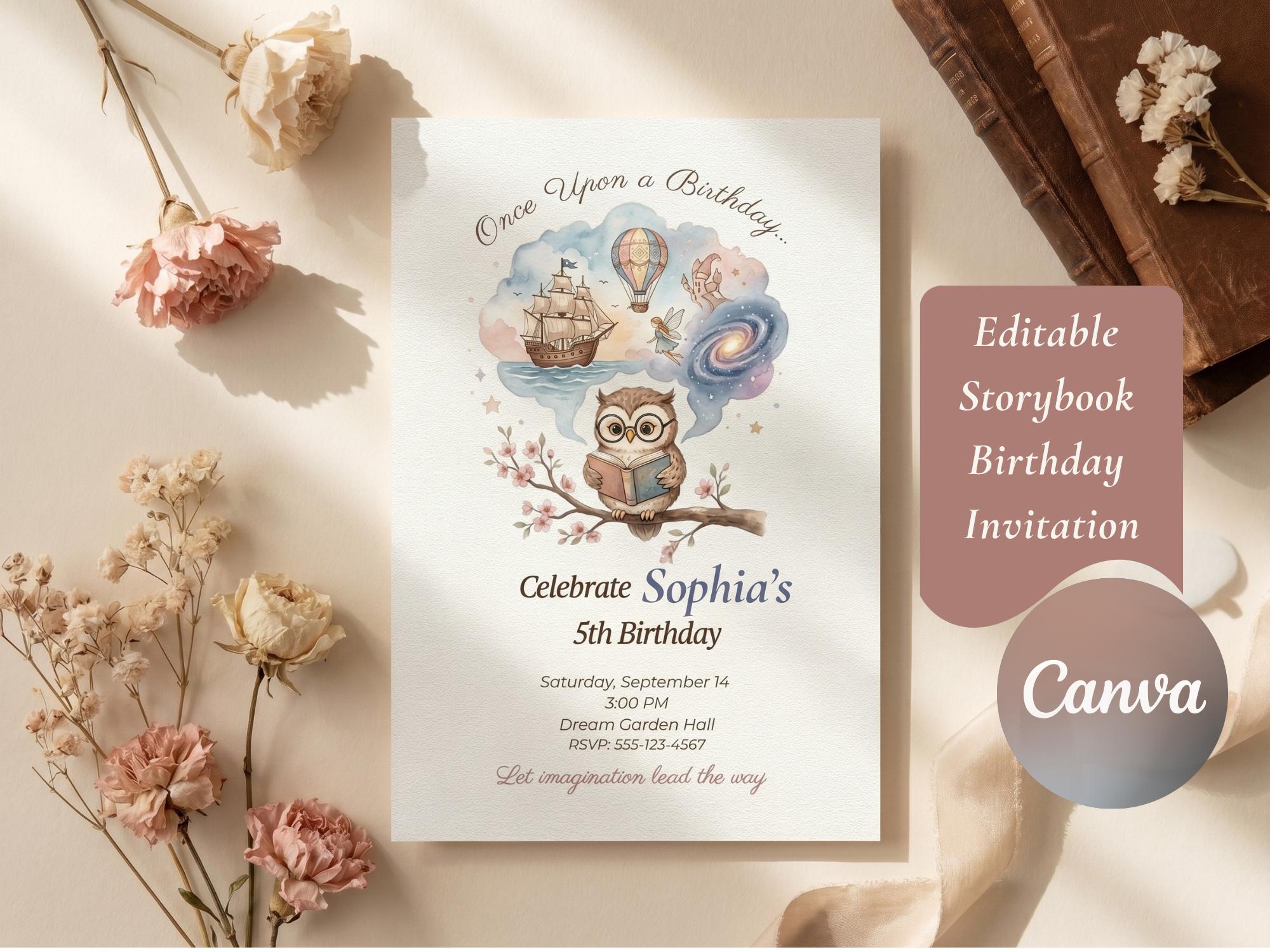 Editable Storybook Owl Birthday Invitation | Whimsical Fairytale Party Invite (Digital Download)