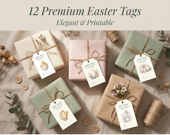 Elegant Easter Favor Tags Printable, Watercolor Bunny Gift Tags,  Kids Party , Instant Download