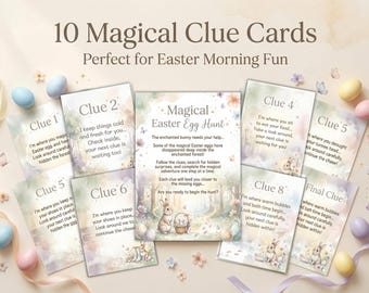 Magical Easter Egg Hunt Clue Cards, Bunny Treasure Hunt Printable (PDF -JPG-PNG)