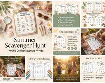 Summer Scavenger Hunt Printable, Outdoor Nature Game (PDF Download)