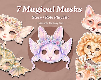 Magical Forest Animal Masks Printable, Fantasy Role Play Story Kit Kids Party