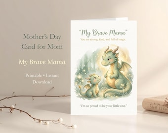 My Brave Mama Dragon Mother's Day Card – Watercolor Art (Digital Download)