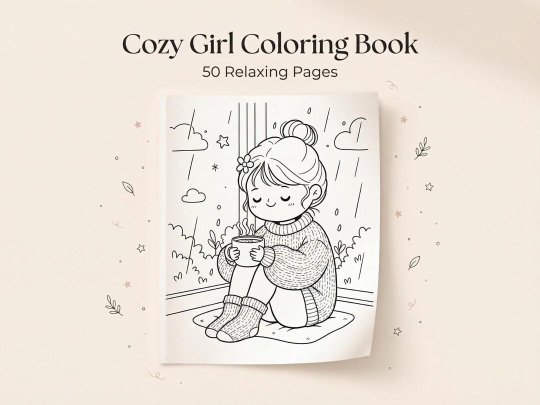 Cozy Girl Coloring Pages for Adults – Comfy Scenes – Relaxing Printable ...
