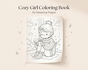 Cozy Girl Coloring Pages for Adults – Comfy Scenes – Relaxing Printable Digital Download
