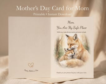 Mother's Day Card – Watercolor Fox, You Are My Safe Place (Digital Download)