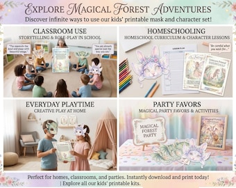 Magical Forest Animal Masks, Fantasy Role Play Kit, Woodland Party Activity (Digital Download)
