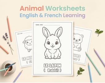 Bilingual Animals English & French_60+ Pages_Instant Download