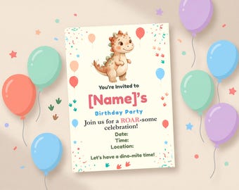 Dinosaur Birthday Invitation Template Editable Canva | Printable Dino Party Invite for Kids | Instant Download | Boy Birthday Party Decor