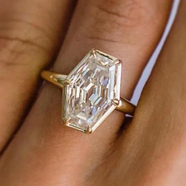 Unique Old Mine Lozenge Cut Moissanite Diamond Engagement Ring 14K Solid Gold Ring Solitaire Wedding Ring Anniversary Gift Ring For Her