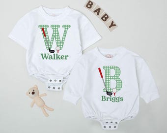 Custom Name Golf Baby Romper, Funny Golfing Bodysuit, Cute Golf Baby Gift, Father and Son Shirts, Newborn Bubble Romper, Baby Boy Outfit