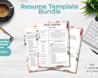 Creative Tropical Floral Resume Template Bundle for Canva | ATS-Friendly CV Kit