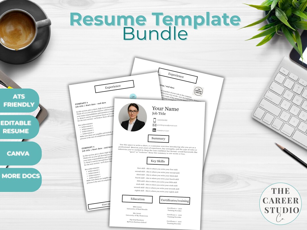 ATS Resume Template Bundle for Canva | Cover Letter & References ...