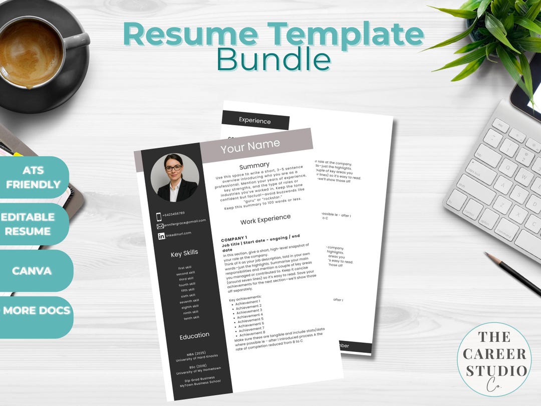 Canva Resume Template Bundle | ATS Friendly CV, Cover Letter (instant ...