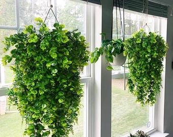 Planta colgante de eucalipto artificial: enredadera de follaje artificial resistente a los rayos UV para decoración de bodas y hogares al aire libre.
