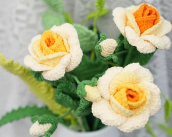 Patrón PDF de rosa de crochet - Patrón de rosa de crochet para ramo - Patrón de flor de crochet - Descarga digital