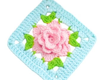 Patrón de crochet cuadrado "Abuela Rosa" (PDF), tutorial de motivo floral de crochet, patrón de manta cuadrada con flores vintage, descarga instantánea