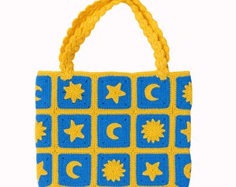 Crochet Star Sun Moon Granny Square Tote Bag Pattern PDF, Sun Moon and Star Crochet Bag, Sun Moon and Star Pattern, Digital download