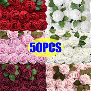 Artificial Foam Rose Heads with Stems for DIY Wedding Bouquets, Party Decorations