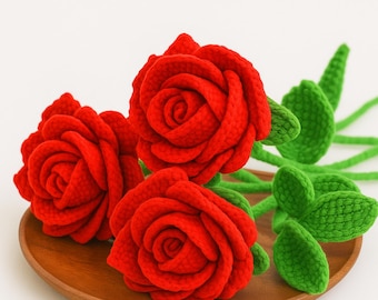 Crochet Rose Flower PDF English Pattern - Crochet Flower Pattern - Rose Amigurumi Pattern, Digital download