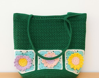 Patrón de bolso de crochet cuadrado de abuela: tutorial con foto y video en PDF, patrón de bolso de mano cuadrado de abuela boho, bolso de crochet colorido