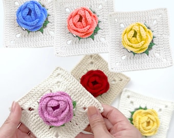 Crochet Rose Granny Square Pattern | Floral Motif Tutorial (PDF)