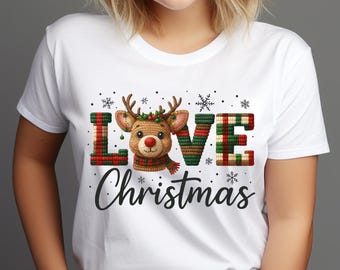 Camiseta con reno navideño, bonita camiseta con estampado navideño, regalo de Navidad para hombres y mujeres. Descarga digital.