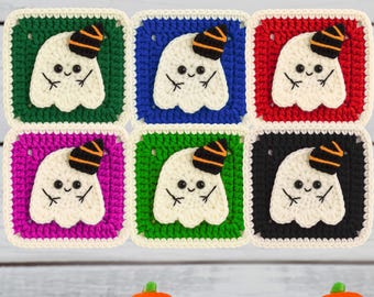 Ghost Granny Square Pattern, Easy Crocheted Halloween Pattern, Instant Digital Download PDF