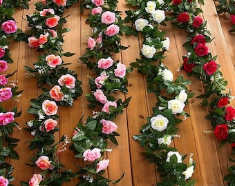 Guirnalda artificial de rosas rojas de 2,3 m, decoración floral de seda, guirnalda floral para bodas, decoración para colgar en la pared de la habitación.