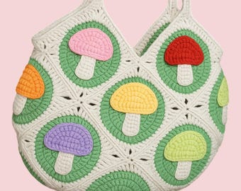 Easy Mushroom Tote Bag Crochet Pattern – Granny Square PDF, Beginner-Friendly Digital Pattern
