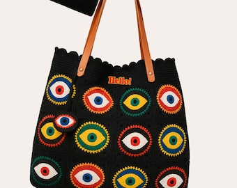 Crochet Devils Eye Black Granny Square Bag Pattern, Crochet tote bag pattern, Crochet bag PDF video tutorial, Granny square bag pattern