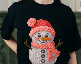 Muñeco de nieve navideño de ganchillo con hilo sintético PNG Diseño de sublimación navideña Camiseta navideña PNG Muñeco de nieve navideño PNG Descarga digital