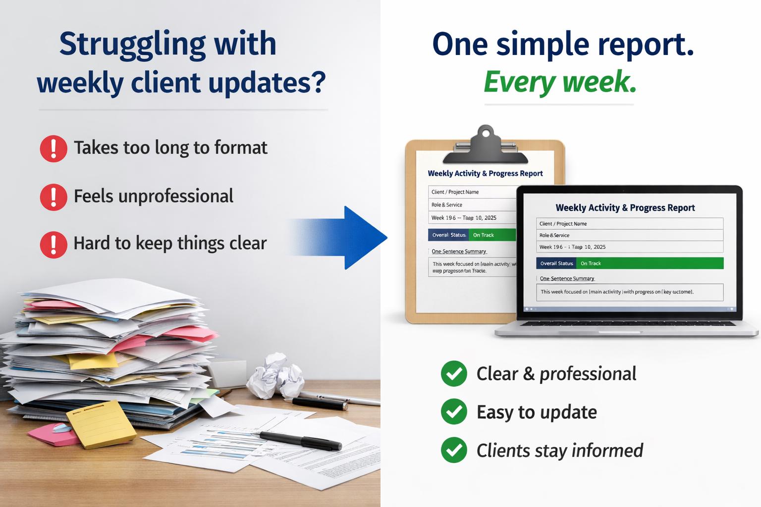 Weekly Activity & Progress Report Template | Simple Client Update ...