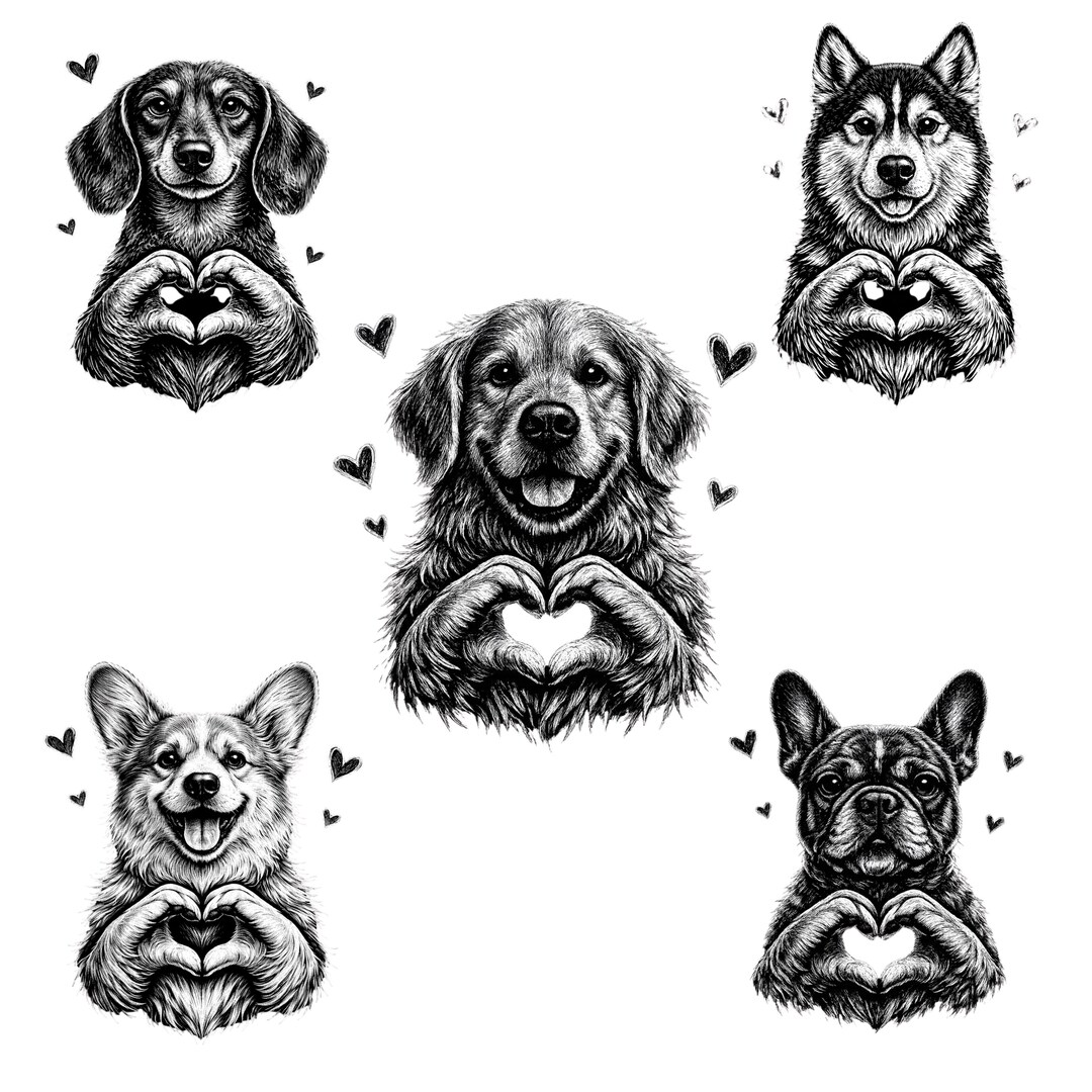 Dog Breed Heart Hands PNG Bundle | Dachshund Husky Corgi Golden ...