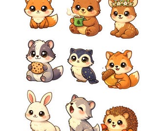 Cute Woodland Animals PNG Bundle | Kawaii Forest Animal Sticker Clipart for Sublimation & Kids Crafts