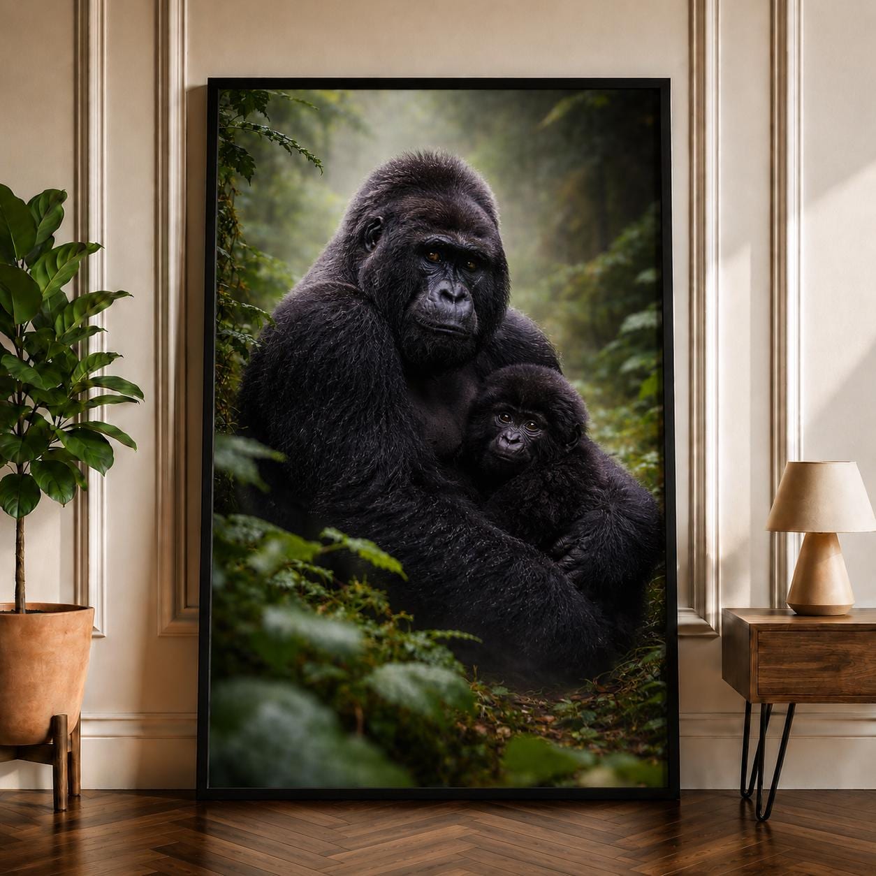 絵画　キャンバスプリント　ゴリラ　女の子　花 Gorilla line art - Etsy 日本
