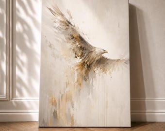 Bald Eagle Wall Art, Eagle Canvas Print, Majestic Bird Painting, Neutral Wildlife Artwork, Modern Nature Wall Decor