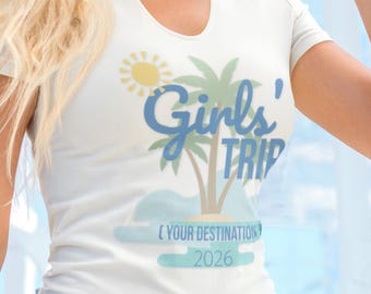 T-shirt med palmträdsmotiv för flickor | Anpassad destination och år 2026
