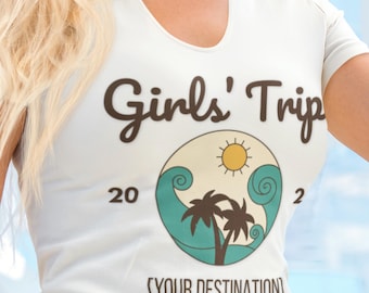 Anpassningsbar tropisk grafisk t-shirt för flickor | Strandsemestertröja 2026