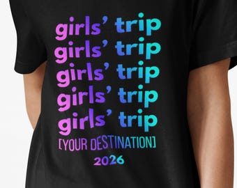 T-shirt med v-ringning för flickor | Anpassad Destination 2026, Bachelorette-resetröja